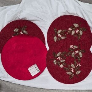 Threshold Red and Green Beaded Leaf Placemats